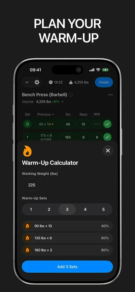 Gript warm-up calculator screenshot