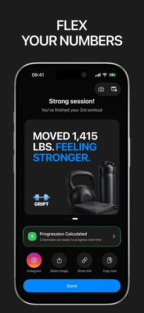 Gript workout share card screenshot